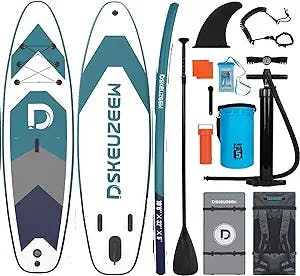 Inflatable Stand Up Paddle Board, 10.6'x32 x6 Extra Wide Ultra-Light (17lbs) SUP Paddleboard with Backpack, Floating Paddle, Dual Action Pump, Fins, Standing Paddle Boards for Youth Adults