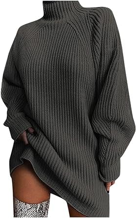 Oversized Sweater for Women Turtleneck Long Sleeve Winter Warm Ribbed Knitted Long Tunic Pullover Sweater Jumper Tops