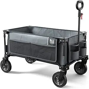 TIMBER RIDGE Collapsible Wagon Cart, Heavy Duty Foldable Garden Cart with Side Pocket and Cup Holders, Folding Utility Wagon for Garden, Sports, Shopping and Camping, Gray
