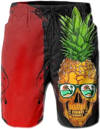LAKKY Swim Trunks for Men Skull Pineapple Board Shorts Quick Dry Swimwear Bathing Suits with Pockets