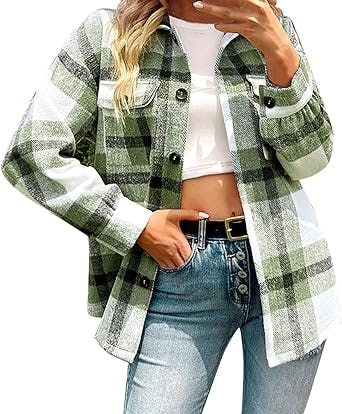 Shacket Jackets Women Fall Brushed Plaid Button Down Shirts Casual Lapel Long Sleeve Oversized Blouses Top Long Coats