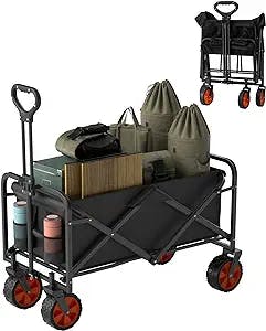 IFOKER Beach Cart Large Capacity, Heavy Duty Folding Wagon Portable,Collapsible Wagon for Sports, Shopping, Camping