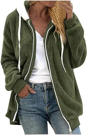 SNKSDGM Women's Winter Jackets Fashion Colorblock Full Zip Up Faux Fur Fleece Coat Shearling Fuzzy Hooded Sweatshirts Outwear