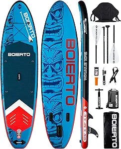 BOIERTO 10'6"×32"×6" Inflatable Stand Up Paddle Boards for Adults, Yoga Board with Premium Sup Accessories & 3 Removable Fins, Backpack, Kayak Seat, 2 Blades Floating Paddle, Hand Pump, Leash