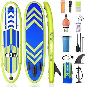 Inflatable Stand Up Paddle Board with Camera Mount, Airefina 11'x32''x6.2'' Inflatable Paddle Board with Pump Adaptor, Backpack & Accessories, All-Round Extra-Light SUP for Adult, Beginner