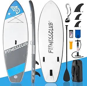 Fitnessclub 10’/11' Inflatable Stand Up Paddle Board,Yoga Board,Camera Seat, Floating Paddle with SUP Accessories, Adjustable Paddle,10L Waterproof Bag, Leash,Pump, Backpack for Youth Adult