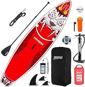 Paddle Board, Fayean Inflatable Stand Up Paddleboard 10.6' x 33"x 6" Thick SUP Board Includes Pump, Adjustable Paddle, Backpack, Coil Leash Waterproof Bag Tiger