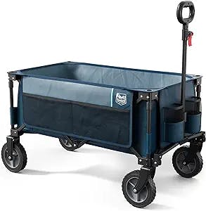 TIMBER RIDGE Heavy Duty Folding Wagon, Collapsible Wagon Cart with Side Pocket and Cup Holders, Folding Utility Wagon for Garden, Sports, Shopping and Camping, Navy