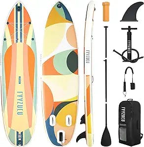FYYZUEU Inflatable Paddle Board, 10'6×33"×6" Stand Up Paddleboard for Adults, Lightweight 18LB SUP with Sports Camera Mount, Coiled Ankle Leash, Dual Action Pump, Floating Paddle, Backpack