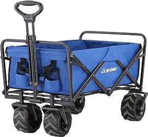 EchoSmile Heavy Duty 350 Lbs Capacity Collapsible Wagon, Outdoor Folding Camping Wagons, Grocery Portable Utility Cart, Adjustable Rolling Carts, All Terrain Sports Wagon with Big Wheels, Beach Wagon