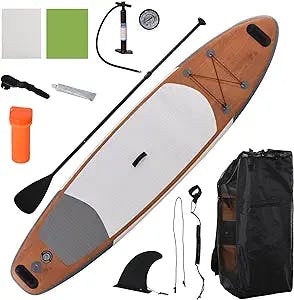 Soozier Inflatable Stand Up Paddle Board Ultra-Light SUP with Non-Slip Deck Pad, Premium Accessories, Waterproof Bag, Safety Leash and Hand Pump for Surfing, Touring, Yoga and Fishing, Brown