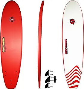 Liquid Shredder EZ-Slider 7ft Red-Premium Foam Deck Surfboards-Wax-Free, Soft-Top, Slick Bottom-Includes Removable 3 Fin System-FunShape for Adults and Kids of All Levels of Surfing