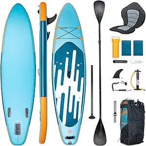 Fullwatt Inflatable Stand Up Paddle Board with Kayak Seat,Backpack, Wide Stance 11"x30"x6.5