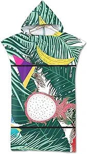 QIUMIN Gift Tropical Fruit Flower Palm Tree Sea Deer Rabbit Abstract Pattern Hooded Swim Surf Bath Beach Towel Poncho for Surfer Swimmer One Size Fit Design 1, Number of Pcs : 1pc