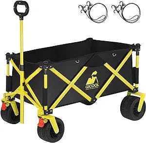 GICOOL Collapsible Folding Wagon with Big Wheels and Brakes, Large Capacity Utility Heavy Duty Beach Wagon Cart, for Pet Outdoor Sand Garden Camping
