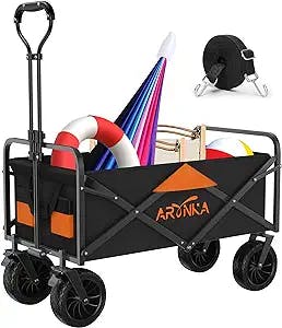 Arvnka Folding Beach Wagon Cart | 330lbs Weight Capacity Heavy Duty Utility Wagon with Brake | Outdoor Collapsible Garden Cart for Camping Shopping Sports Model 8001
