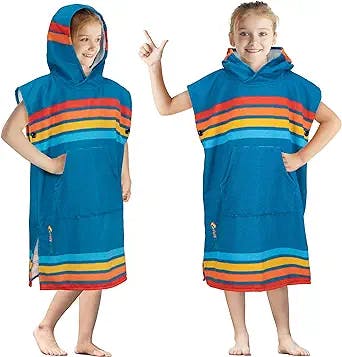 SUN CUBE Kids Changing Robe Surf Poncho | Quick Dry Microfiber Beach Swim Changing Towel with Hood Kids Boys Girls 3-8 Years