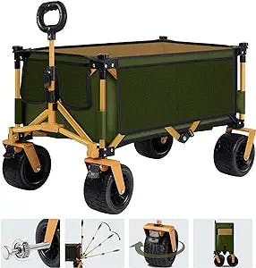 Vidoya Folding Wagon Cart Heavy Duty Utility Collapsible Wagon with All-Terrain Wheels Large Capacity Grocery Wagon for Beach Camping Garden