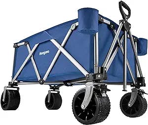 Homgava Heavy Duty Folding Wagon Cart,Portable Large Capacity Beach Wagon,Collapsible Wagon with Big Wheels,Outdoor Utility Garden Cart for Camping Fishing Sports Shopping,Blue