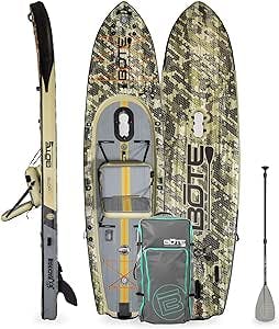 BOTE Rackham Aero Inflatable Paddle Board, Blow Up iSUP 12 FT 4 in Adult Kids Family Friendly w/ Travel Bag, APEX Pedal Drive Compatible in Verge Camo