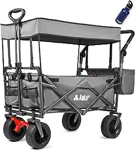 AUKAR Collapsible Canopy Wagon - Heavy Duty Utility Outdoor Foldable Garden Cart - with Adjustable Push Pulling Handles,Big Wheels for Sand, for Shopping, Picnic, Camping, Sports - Grey