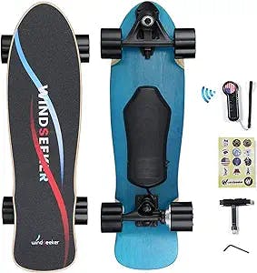 Electric Skateboard, Electric Skateboard with Remote Control for Beginners, 350W Brushless Motor, Max 12.4 MPH, Carver E-Ska with DIY Stickers
