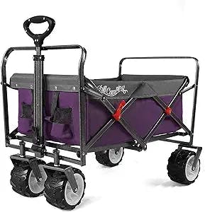 Collapsible Utility Wagon with Big All Terrain Wheels, Heavy Duty Foldable Wagon Grocery Folding Cart for Outdoor Garden Beach Sports, Purple