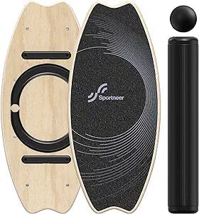 Wooden Balance Board with Adjustable Stoppers: 7 Modes Wobble Board with Roller and Balance Ball - Exercise Balancing Stability Trainer for Workout Core Trainer Physical Therapy - Non Slip Surface