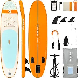 Retrospec Weekender 10' Inflatable Stand Up Paddleboard iSUP Bundle with Carrying Case, 3 Piece Adjustable Aluminum Paddle, 3 Removable Fins, Pump, and Cell Phone Case