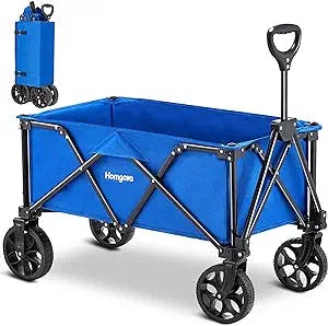Homgava Collapsible Folding Wagon Cart, Portable Large Capacity Utility Wagon, All Terrain Foldable Wagon, Heavy Duty Wagon Cart for Grocery Outdoor Beach Gardening Shopping Blue