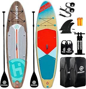Highpi Inflatable Stand Up Paddle Board 11'x33''x6'' Premium SUP W Accessories & Backpack, Wide Stance, Surf Control, Non-Slip Deck, Leash, Paddle and Pump, Standing Boat for Youth &