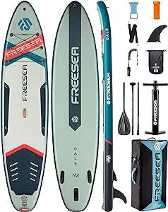 Freesea Inflatable Paddle Board, All Round Stand Up Paddle Board for Adult, Sup Board w/Carbon Paddle, Camera Mount, 1680D Backpack, 5L Waterproof，2-Action Pump, Shoulder Strap