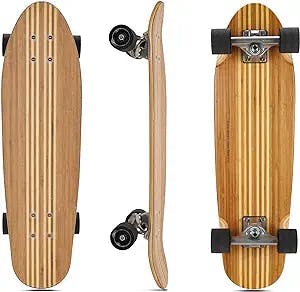 LEPSK8 Mini Cruiser Skateboard, Bamboo / Maple Hybrid Deck, (ABEC-11 Bearing, 60mm PU Wheel), 28" Complete Skateboard Cruiser Board - for Kids Boys Girls Teens Adults, Men and Women
