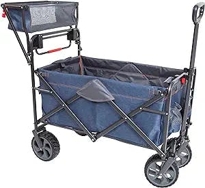 Mac Sports WPP-100 Utility Wagon Outdoor Heavy Duty Folding Cart Push Pull Collapsible with All Terrain Wheels and Handle Portable Lightweight Adjustable Folded Cart Landscape Wagon