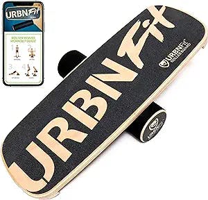 URBNFit Wooden Balance Board Trainer - Wobble Board for Skateboard, Hockey, Snowboard & Surf Training - Balancing Board w/Workout Guide to Exercise and Build Core Stability