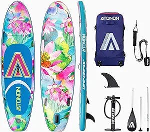 Inflatable Stand Up Paddle Board Non-Slip Wide Deck with Premium SUP Accessories & Backpack Bottom Fin Adjustable Paddle Leash | Youth Adults Beginner