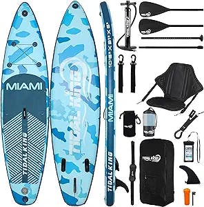Tidal King Miami 10' 6" Stand Up Paddle Board ISUP - with Adjustable Paddle, Top Accessories - Pump, Leash & Backpack - Standard SUP or Kayak Kit Options